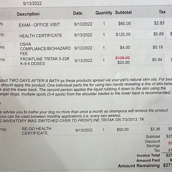 Oahu Veterinary Clinic - Invoice from Oahu Veterinary Clinic - Veterinarians Near Me - Honolulu, Hawaii