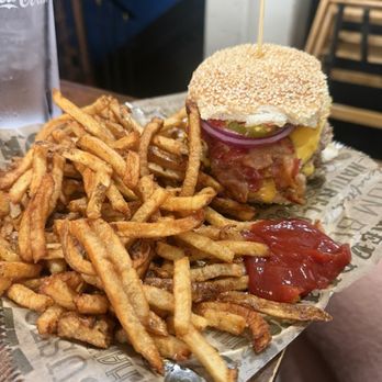 Stack'd - Triple with bacon and most of the regular toppings fries were good too ! - American Near Me - Pittsburgh, Pennsylvania Stack'd - Triple with bacon and most of the regular toppings fries were good too ! - American Near Me - Pittsburgh, Pennsylvania