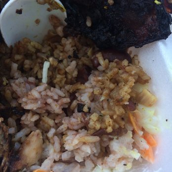 1 JERK - You can see how mushy the rice is in this pic. Also notice how it is white jasmine rice, not long grain rice - Caribbean Near Me - Scarborough, Ontario