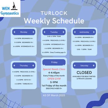 WEN Gymnastics - Weekly schedule - Kids Activities Near Me - Turlock, California