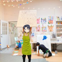 Bunnyhop Creative Academy - Kids painted on canvas in the studio