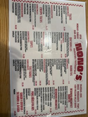 Menu photo 2 Nono's Mexican Restaurant Mission Viejo, CA Menu photo 2 Nono's Mexican Restaurant Mission Viejo, CA