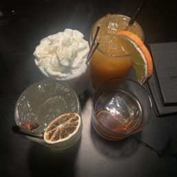 Almond Joy, Autum Fizz, Tequila Sunrise, and Old Fashioned