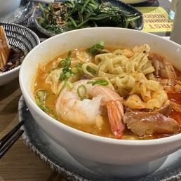 Spicy Prawn and Braised Scallion Soy Chicken Noodle