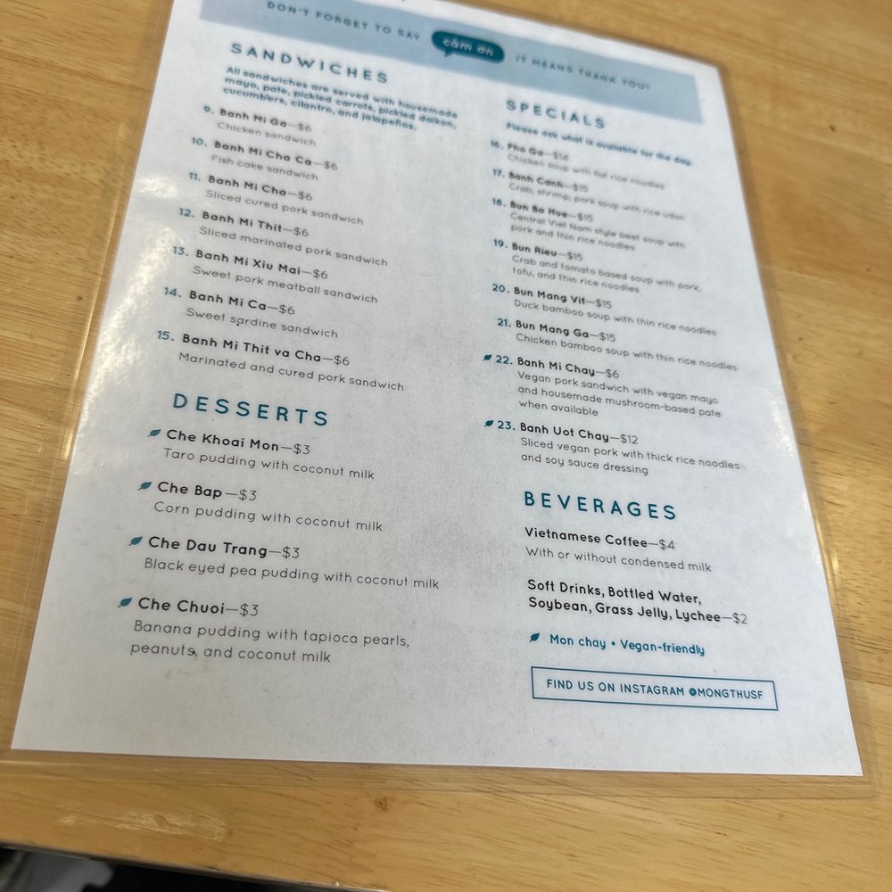 Mong Thu Cafe - Menu - Vietnamese Near Me - San Francisco, California Mong Thu Cafe - Menu - Vietnamese Near Me - San Francisco, California