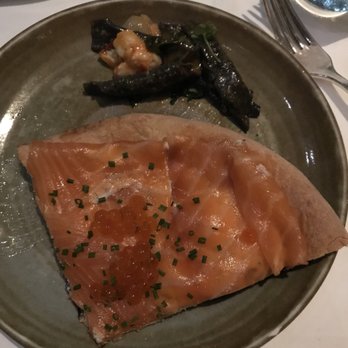 Spago - Salmon pizza (with some squid ink pasta) - New American Near Me - Beverly Hills, California Spago - Salmon pizza (with some squid ink pasta) - New American Near Me - Beverly Hills, California