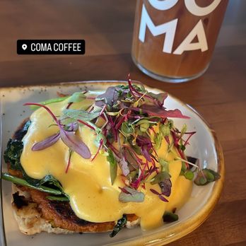 Coma Coffee Roasters - This was a seasonal Benedict, I think it was pumpkin? And a Cold Brew with Orange Cold Foam - Coffee Roasteries Near Me - Richmond Heights, Missouri Coma Coffee Roasters - This was a seasonal Benedict, I think it was pumpkin? And a Cold Brew with Orange Cold Foam - Coffee Roasteries Near Me - Richmond Heights, Missouri
