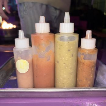 Galaxie - Hot sauces ordered (in our opinion) from mild to hottest, left to right. - Mexican Near Me - New Orleans, Louisiana Galaxie - Hot sauces ordered (in our opinion) from mild to hottest, left to right. - Mexican Near Me - New Orleans, Louisiana