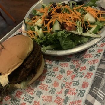 Moo & Brew - Black bean burger with side salad - Beer Bar Near Me - Charlotte, North Carolina