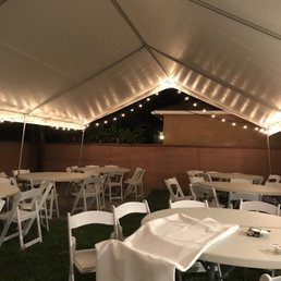 Ordered 2 canopies, 8 round tables, resin chairs, and linens. All perfectly clean and beautiful. I wish I had pictures of the event.