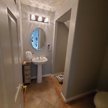 JC Solutions Handyman - The bathroom with new walls, light fixture, he even opened the space under the stairs for extra closet/storage in the bathroom. - Handyman Near Me JC Solutions Handyman - The bathroom with new walls, light fixture, he even opened the space under the stairs for extra closet/storage in the bathroom. - Handyman Near Me