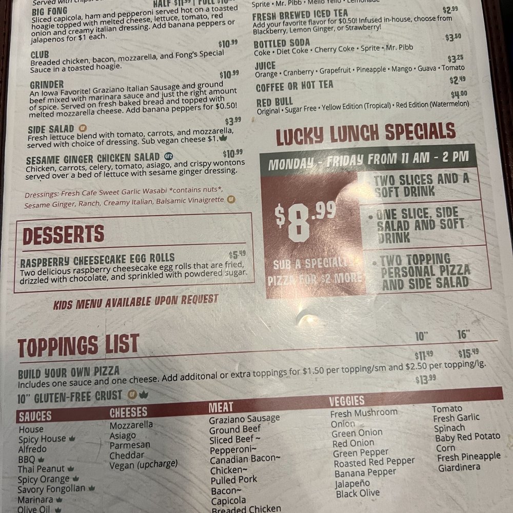Fong's Pizza - Menu - Pizza Near Me - Des Moines, Iowa