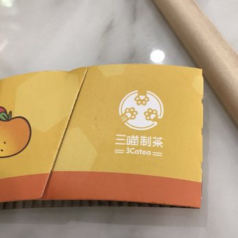 3Cat Handcrafted Beverage - logo on the cup sleeve - Bubble Tea Near Me - San Gabriel, California