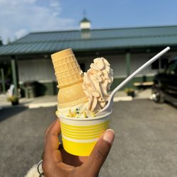The Market at Deere Valley Farms - Vanilla soft serve on a cone with strawberry whipped cream(asked for it turned over in a cup)