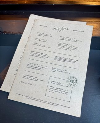 Menu photo 2 Bar Fino Austin, TX