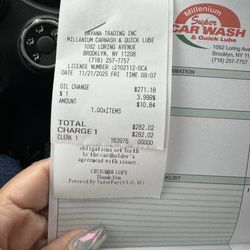 Millenium Super Car Wash & Quick Lube - Receipt of service