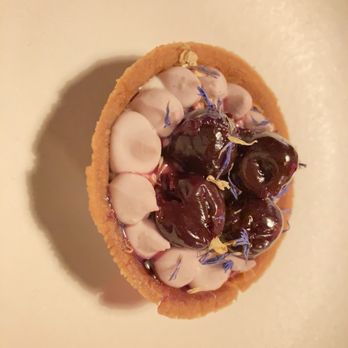 Fabrik - Austin - Cacao & Preserves -- cacao mousse tart, toasted meringue, preserved cherry - Vegan Near Me - Austin, Texas