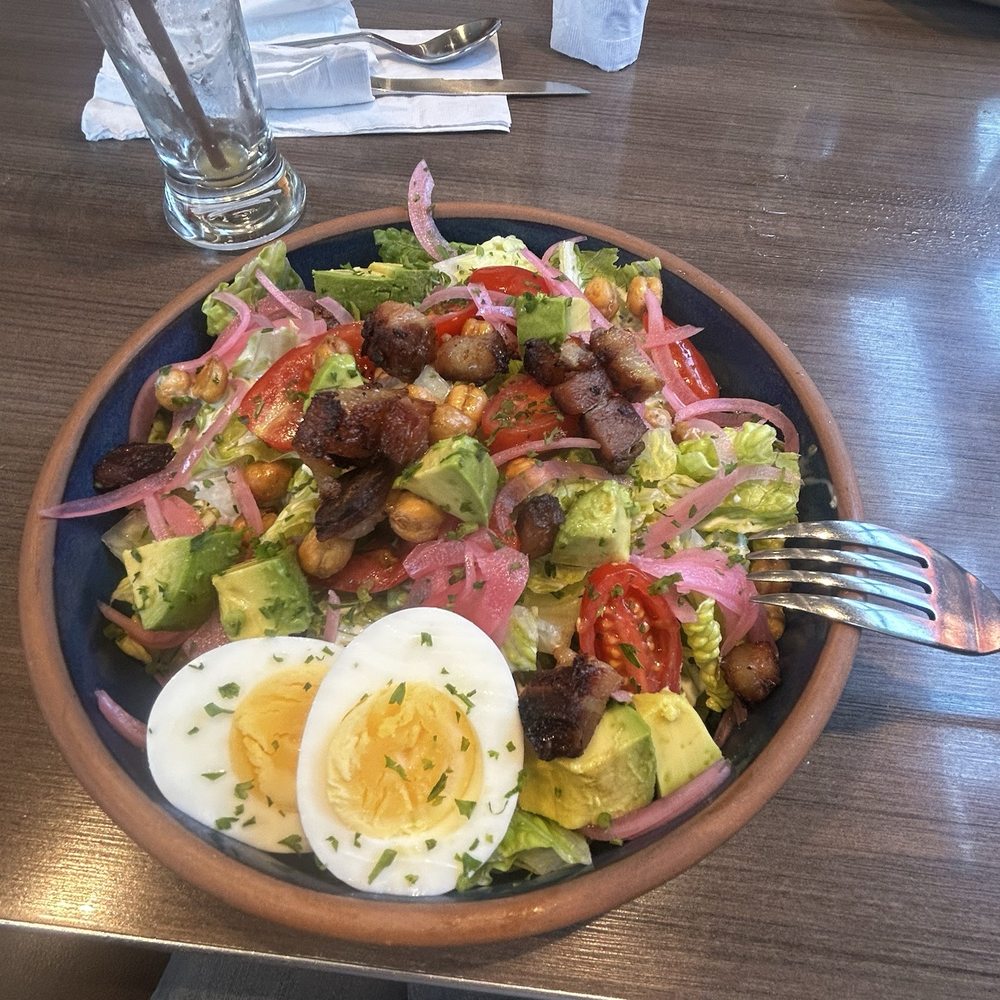 Snooze, an A.M. Eatery - Cobb salad w pork belly, DELICIOUS!!! - Breakfast & Brunch Near Me - Houston, Texas