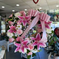 Miamor Florist and Gift Shop - Sympathy Arrangement- Pink Open Heart