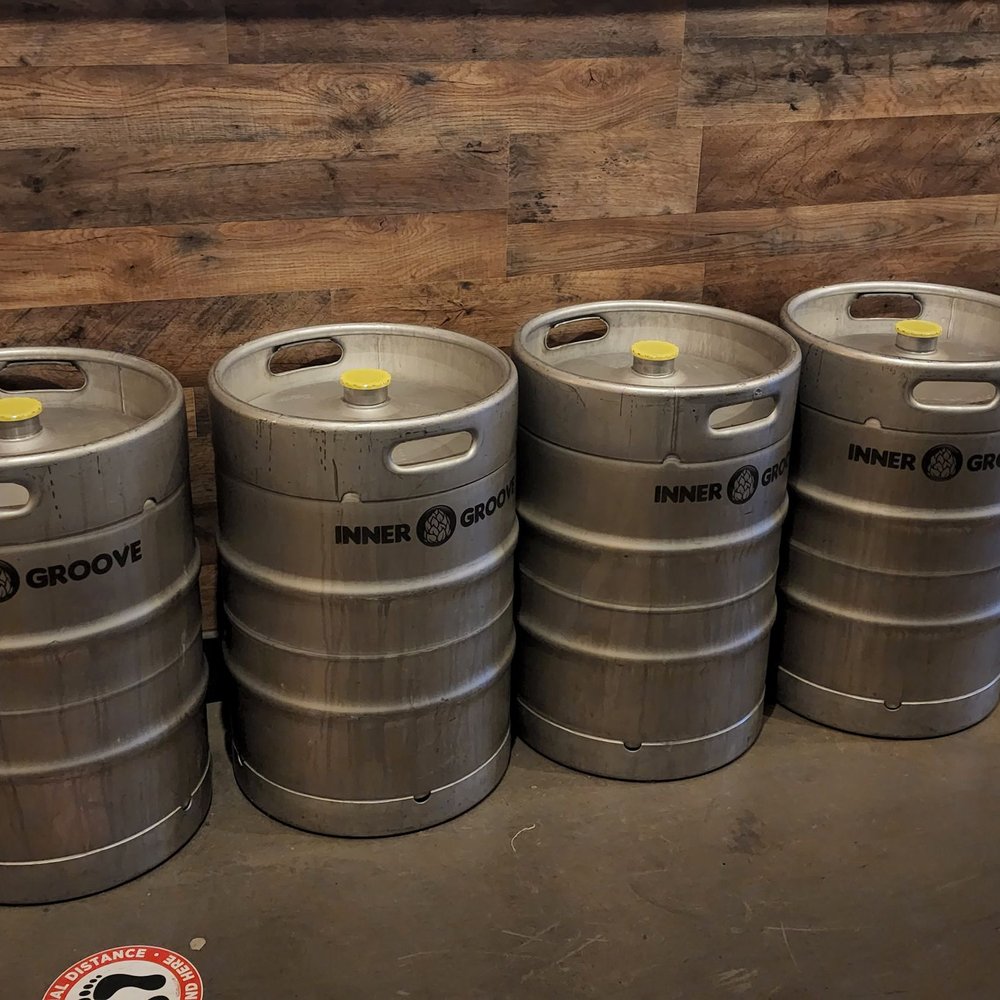 a row of kegs