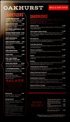 Menu photo 1 Oakhurst Grille & Event Center Somerset, PA Menu photo 1 Oakhurst Grille & Event Center Somerset, PA