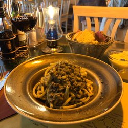 Tèta de Giulieta - Tagliatelle with donkey (musso) & house red wine from Verona