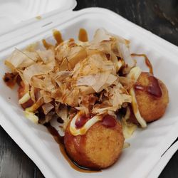 Umi Eatery - Takoyaki (hold the sesame seeds). 6 pieces for $6.99.