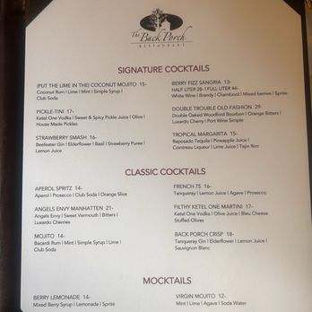 The Back Porch Restaurant - Cocktail menu - American Near Me - Belle Vernon, Pennsylvania The Back Porch Restaurant - Cocktail menu - American Near Me - Belle Vernon, Pennsylvania