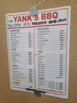 Menu photo 1 Yank's Famous Barbeque Blytheville, AR