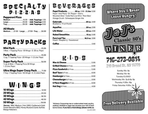 Menu photo 3 J&J 80s Diner Salamanca, NY
