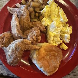 Nana's Breakfast plate with wings instead of bacon.