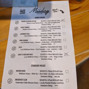 Arizona Winery Tours - The Meading Room tasting menu - Wine Tours Near Me Arizona Winery Tours - The Meading Room tasting menu - Wine Tours Near Me