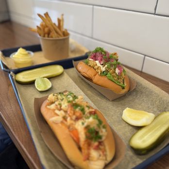 Holdfast Specialty Seafood - Hot lobster bisque roll, oyster roll, and salt & vinegar fries - Seafood Near Me - Boston, Massachusetts