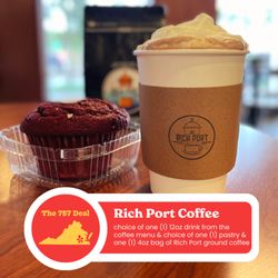 Rich Port Coffee - Check in on their business page to claim $7.57 offer (taxes not included, restrictions apply). Valid Oct 1-31, 2023. www.yelp757deal.com
