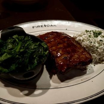 Fire & Oak - BBQ Pork Ribs with Sautéed Spinach and ColeSlaw - New American Near Me - Montvale, New Jersey Fire & Oak - BBQ Pork Ribs with Sautéed Spinach and ColeSlaw - New American Near Me - Montvale, New Jersey