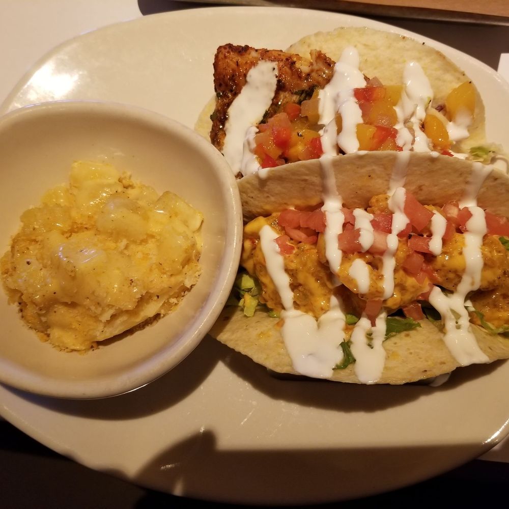 Bonefish Grill - Tacombo: blackened fish taco and bang bang shrimp with potatoes au gratin side - Seafood Near Me - Whitehall, Pennsylvania Bonefish Grill - Tacombo: blackened fish taco and bang bang shrimp with potatoes au gratin side - Seafood Near Me - Whitehall, Pennsylvania