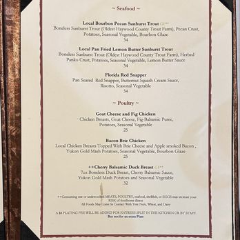 Chef's Table - Menu - New American Near Me - Waynesville, North Carolina