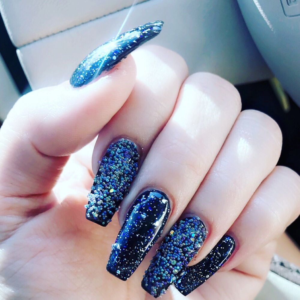 Ivy's Nails & Spa - Black Gel w/glitter & 3D dip done by Andrew! LOVE!!! - Nail Salons Near Me - Temecula, California Ivy's Nails & Spa - Black Gel w/glitter & 3D dip done by Andrew! LOVE!!! - Nail Salons Near Me - Temecula, California
