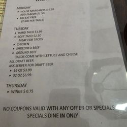 Mi Jalisco - Weekday Specials Menu