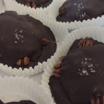 Sweet Freaks Chocolates - Pecan halves, sandwiched between layers of dark chocolate & sea salted caramel - Candy Stores Near Me - Chicago, Illinois Sweet Freaks Chocolates - Pecan halves, sandwiched between layers of dark chocolate & sea salted caramel - Candy Stores Near Me - Chicago, Illinois