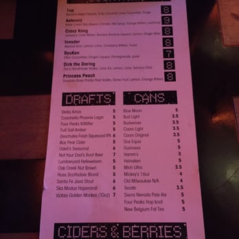 Cobra Arcade Bar - Part 1 of the drink menu - Bars Near Me - Phoenix, Arizona