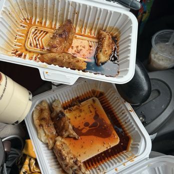 Happy Dumpling - Smashed our chicken and pork dumplings!! Boba tea Creamy Caramel Milk Roasted Oolong Tea!!! Sooo delicious lunch snack!!! - Coffee & Tea Near Me - Denver, Colorado