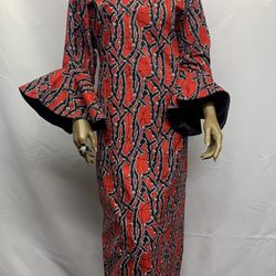 Elegant African Red Deep Navy Blue Bell Sleeve Dress.

www.wilsdom.com
