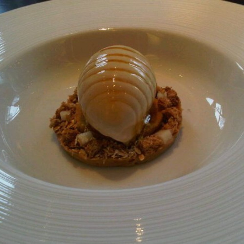 Dinner by Heston Blumenthal - Brown bread ice cream'(Salted Butter Caramel Malted Yeast Syrup) - British Near Me - London, XGL Dinner by Heston Blumenthal - Brown bread ice cream'(Salted Butter Caramel Malted Yeast Syrup) - British Near Me - London, XGL