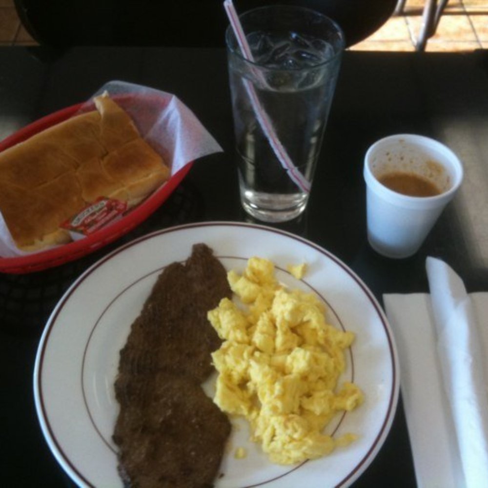 Hialeah Latin American - Bistec con dos huevos y media colada $5.95 - Cuban Near Me - Hialeah, Florida