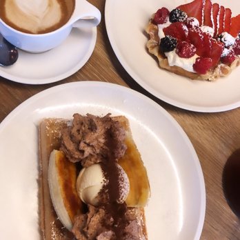 Nero Waffles - Berry and Mascarpone on a Liege Waffle & Banana Brûlée on a Brussels Waffle. Delicious! - Waffles Near Me - Vancouver, British Columbia Nero Waffles - Berry and Mascarpone on a Liege Waffle & Banana Brûlée on a Brussels Waffle. Delicious! - Waffles Near Me - Vancouver, British Columbia