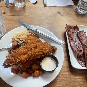 Rustik Tavern - Franklin Fish & Home Fries   Turkey bacon - American Near Me - Brooklyn, New York