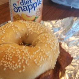 Bacon egg and cheese on sesame with a snapple