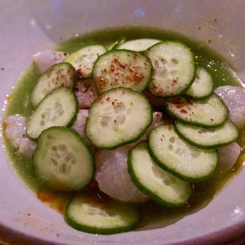 Pasquale Jones - Crudo di Pesce (Fluke) – Cucumber, Serrano Pepper and Nasturtium - Italian Near Me - New York, New York Pasquale Jones - Crudo di Pesce (Fluke) – Cucumber, Serrano Pepper and Nasturtium - Italian Near Me - New York, New York