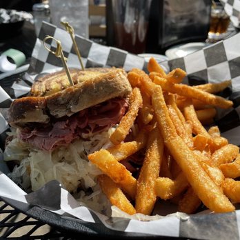 Fisher's Cafe & Pub - Corned beef Reuben in marble rye bread and their DELICIOUS fries!!! YUM! - Pubs Near Me - Peninsula, Ohio Fisher's Cafe & Pub - Corned beef Reuben in marble rye bread and their DELICIOUS fries!!! YUM! - Pubs Near Me - Peninsula, Ohio